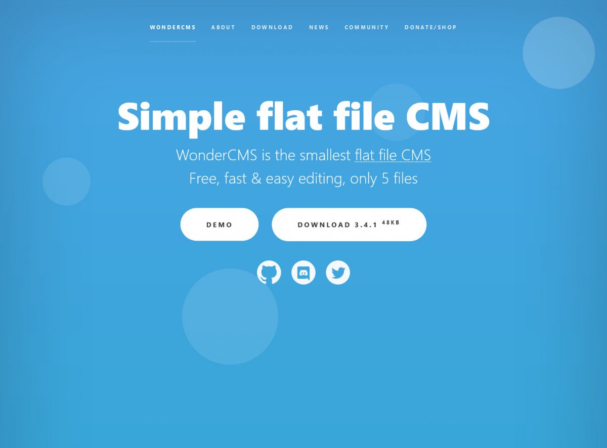 Wonder CMS is the smallest flat-file content management system available, requiring only 5 files
